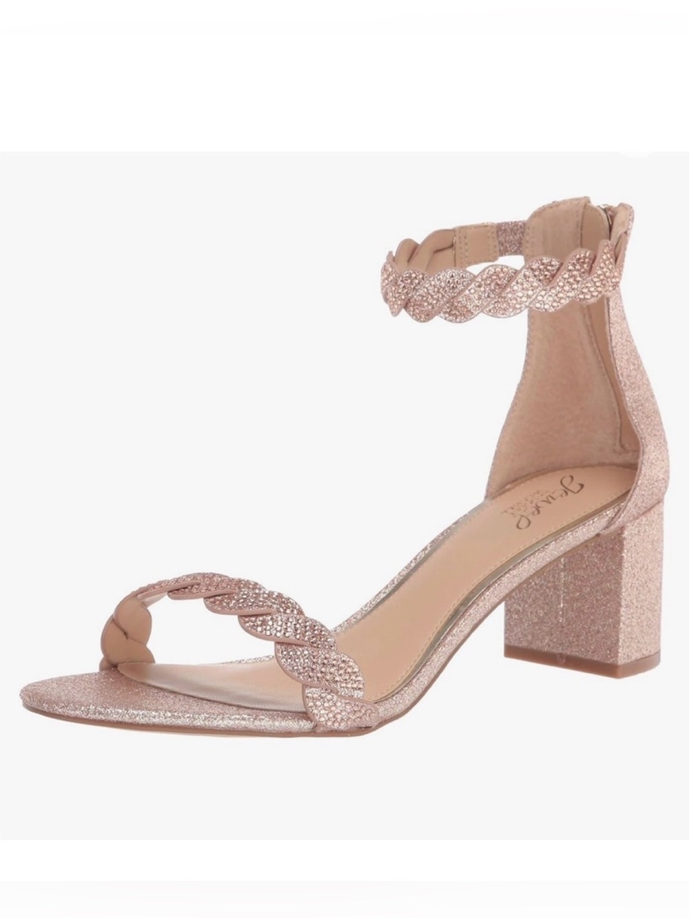 Badgley Mischka Jewel Finna Rose Gold Embellished Ankle Strap Heels size 9